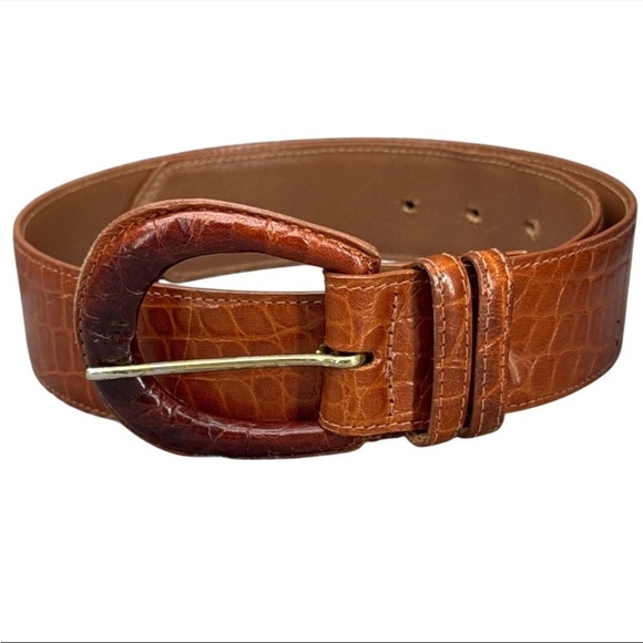 Ciprian Italian Brown Crocodile-Embossed Calfskin Leather Belt - Picture 8 of 15